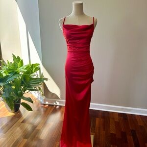 Red Prom or Special Occasion dress with slit.